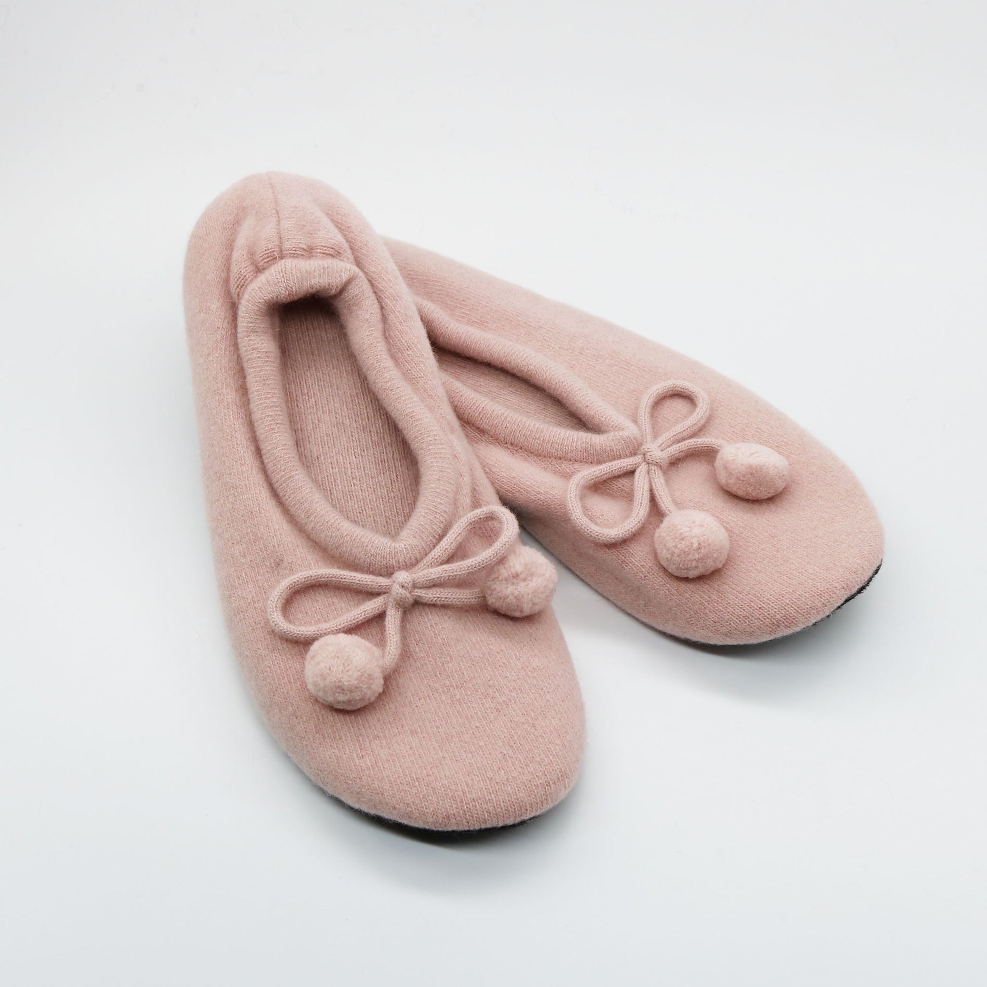 Womens | Cashmere Slippers with Poms | Powder Pink