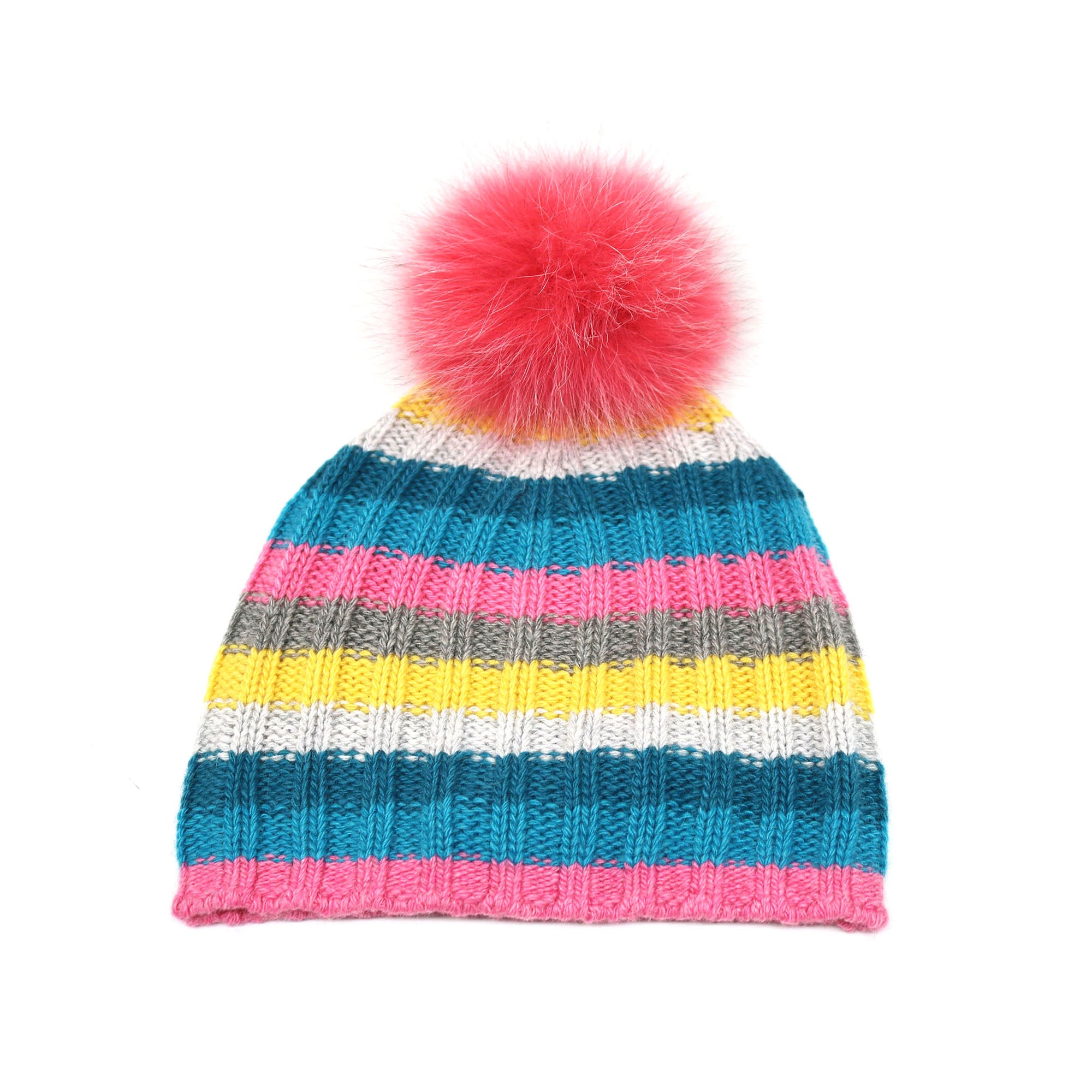 Kids | Striped Hat with Fur Pom | Flamingo Combo