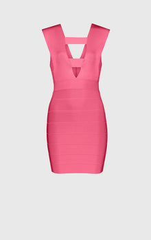 Deep V Strappy Icon Dress | Hot Pink