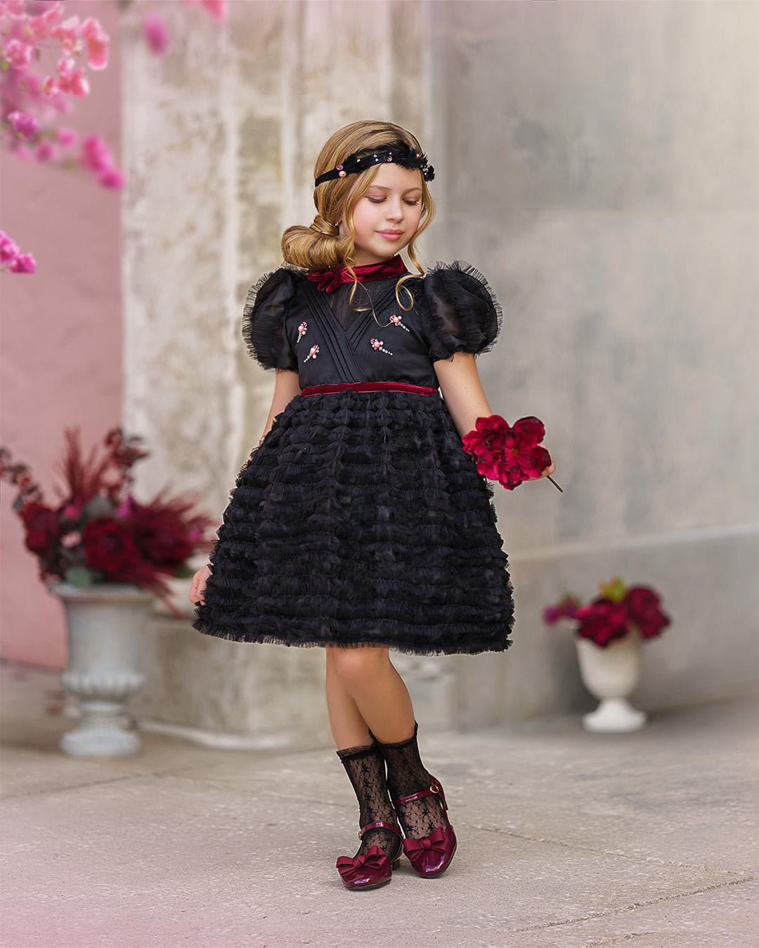 Kylie Black Tulle and Organza Dress | Black