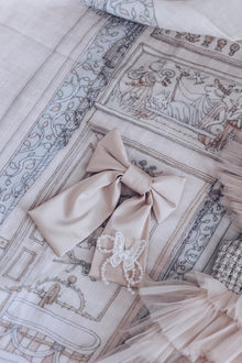 Anise Satin Embroidered Hair Bows  | Champagne