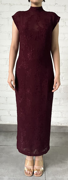 Hemant & Nandita | Tiya Round Closed-Neck Sleeveless Long Dress | Burgundy