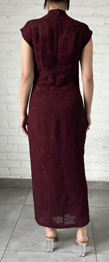 Hemant & Nandita | Tiya Round Closed-Neck Sleeveless Long Dress | Burgundy
