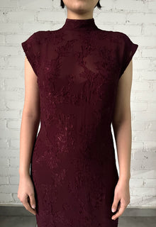 Hemant & Nandita | Tiya Round Closed-Neck Sleeveless Long Dress | Burgundy