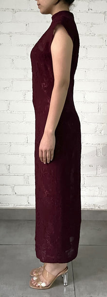Hemant & Nandita | Tiya Round Closed-Neck Sleeveless Long Dress | Burgundy