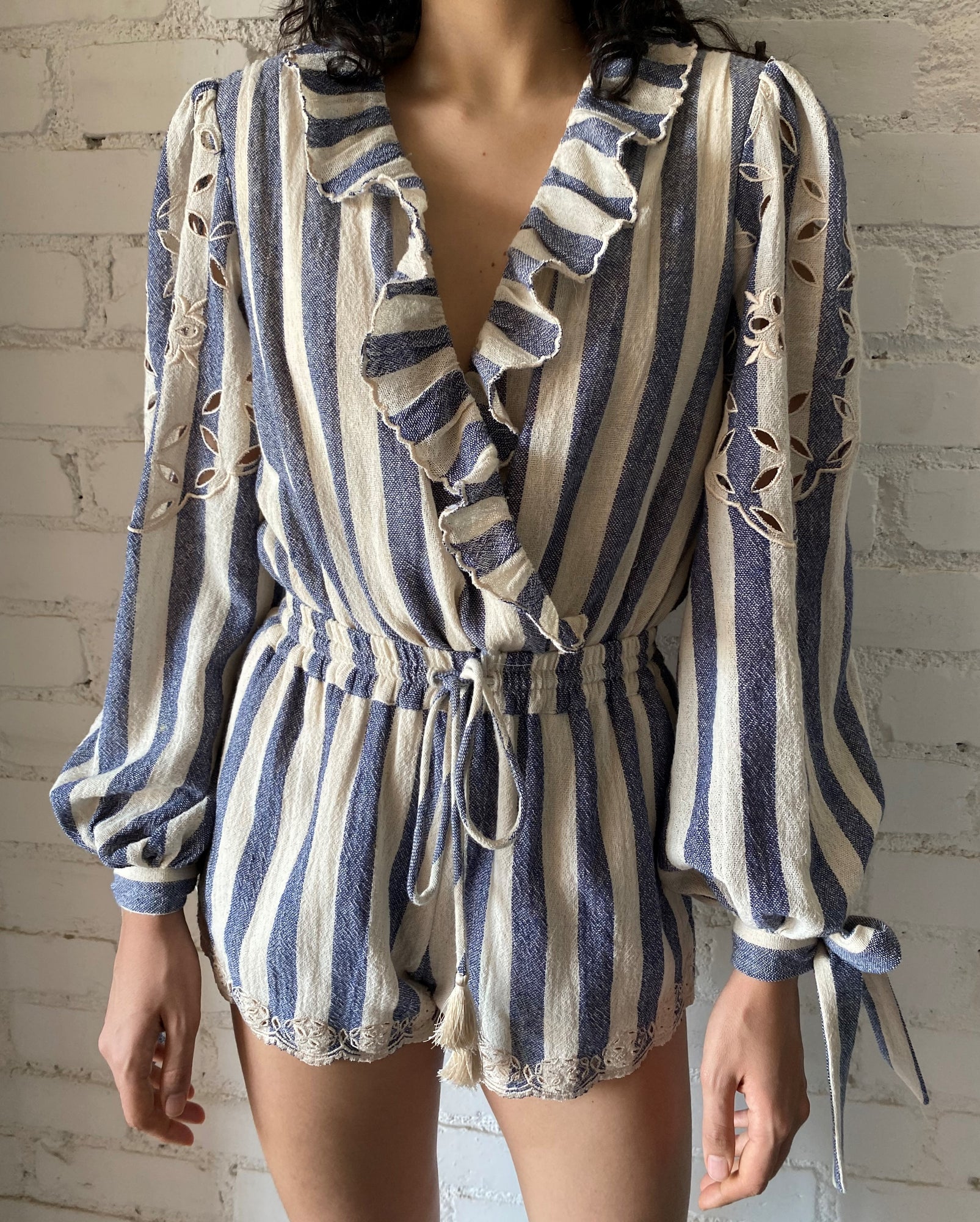 Rococo Sand | Kylie Shorts | Cream/Blue Stripe