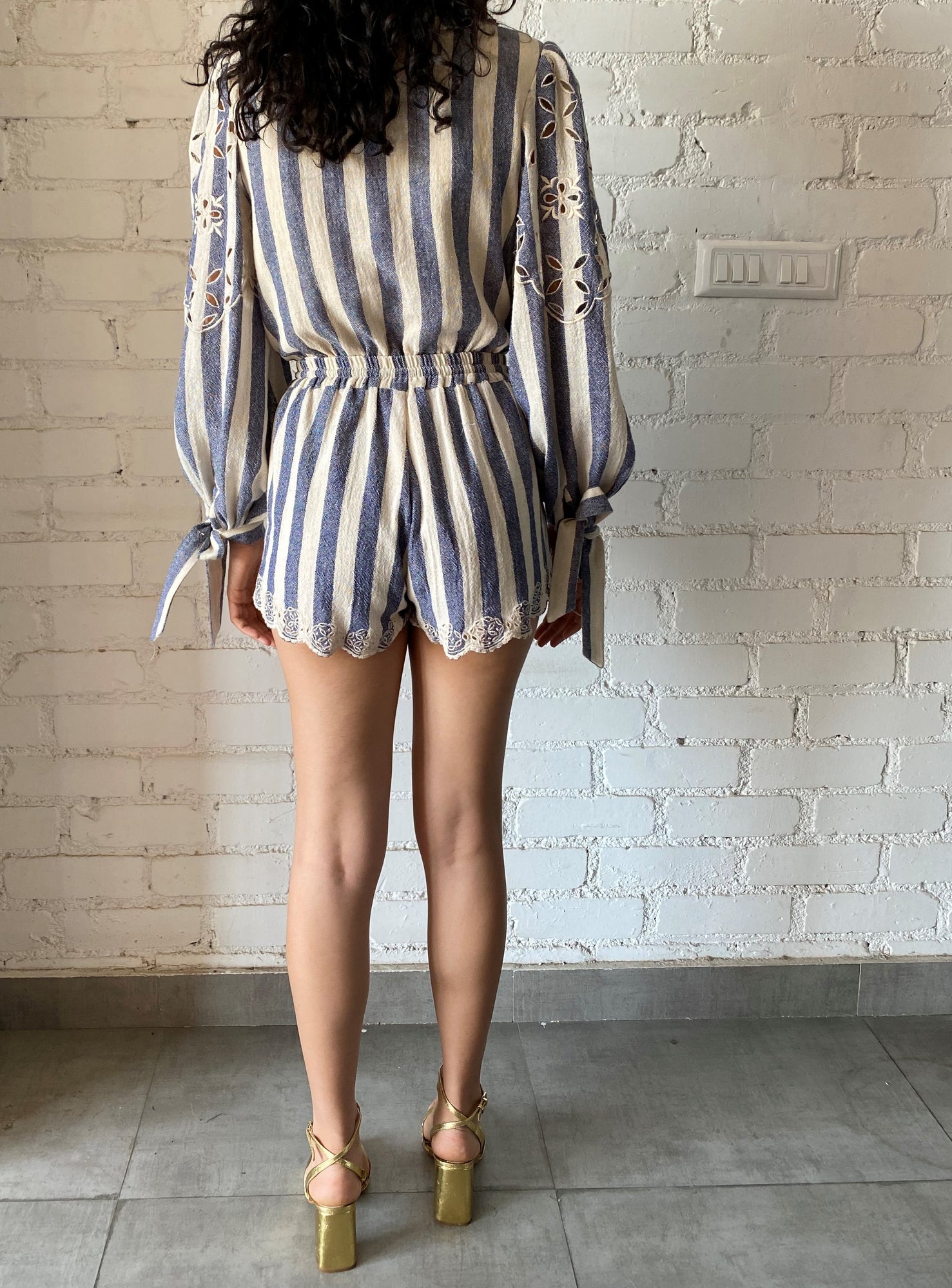 Rococo Sand | Kylie Shorts | Cream/Blue Stripe