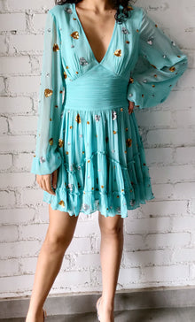 Rococo Sand | Tala Metallic Heart Embellishment Short Dress | Aqua