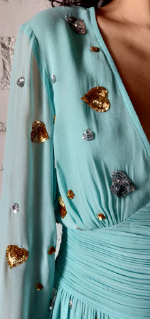 Rococo Sand | Tala Metallic Heart Embellishment Short Dress | Aqua
