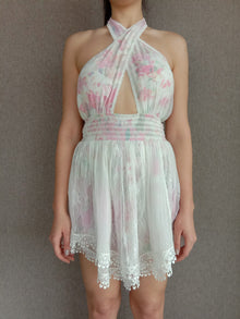 Rococo Sand | Dora Floral Short Dress | White/Pink