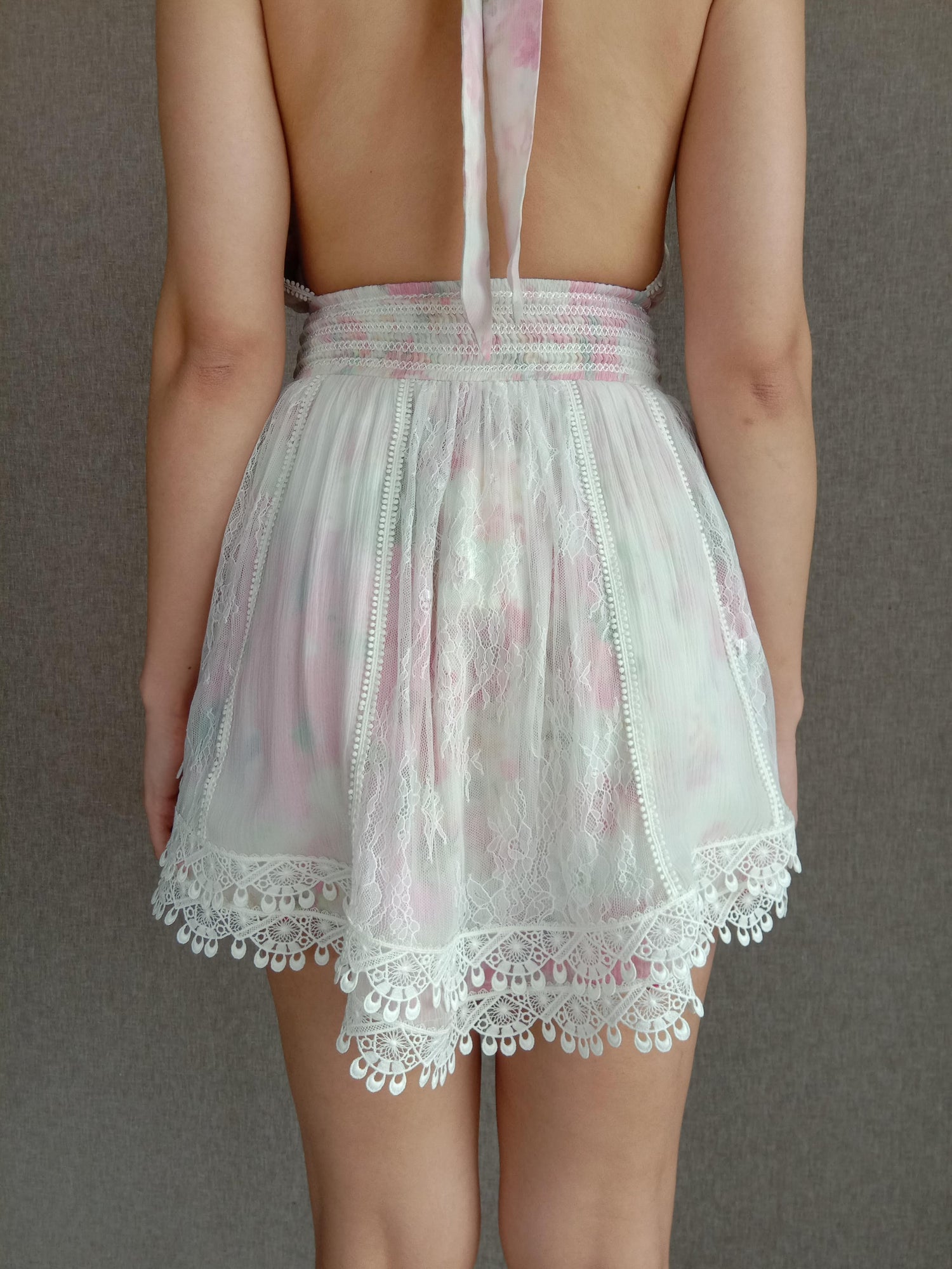 Rococo Sand | Dora Floral Short Dress | White/Pink