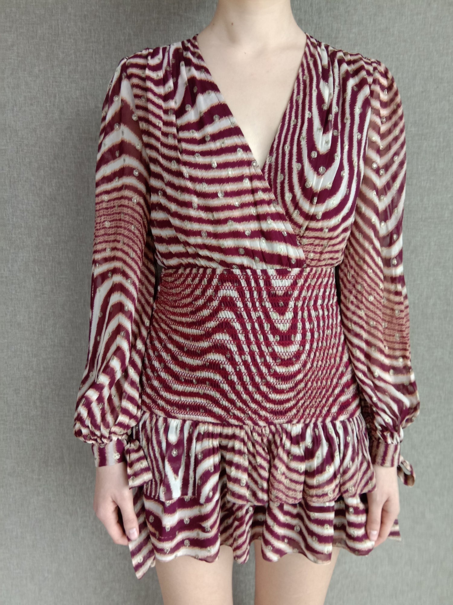 Rococo Sand | Fauve V-Neck Short Dress | Brown