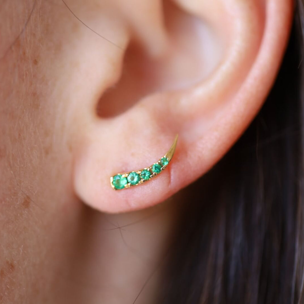 Women | Emerald Ear Crawlers | 14k Yellow Gold