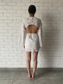 Rococo Sand | Pearl High-Neck Back-Button Mini Dress | Pearl