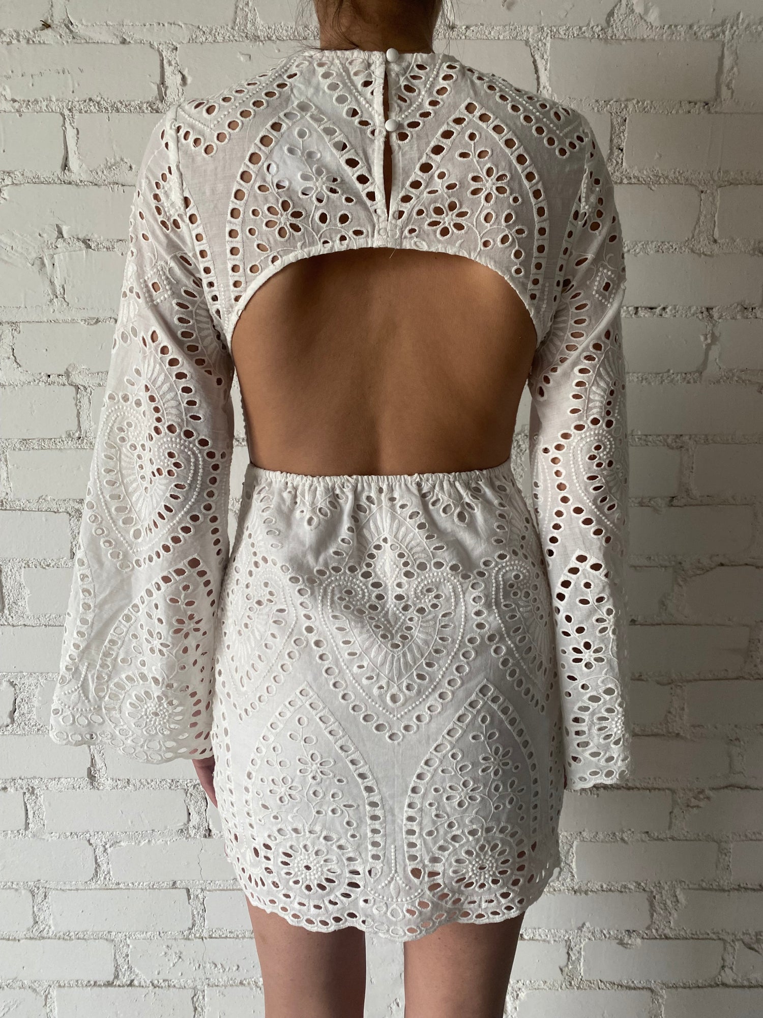 Rococo Sand | Pearl High-Neck Back-Button Mini Dress | Pearl