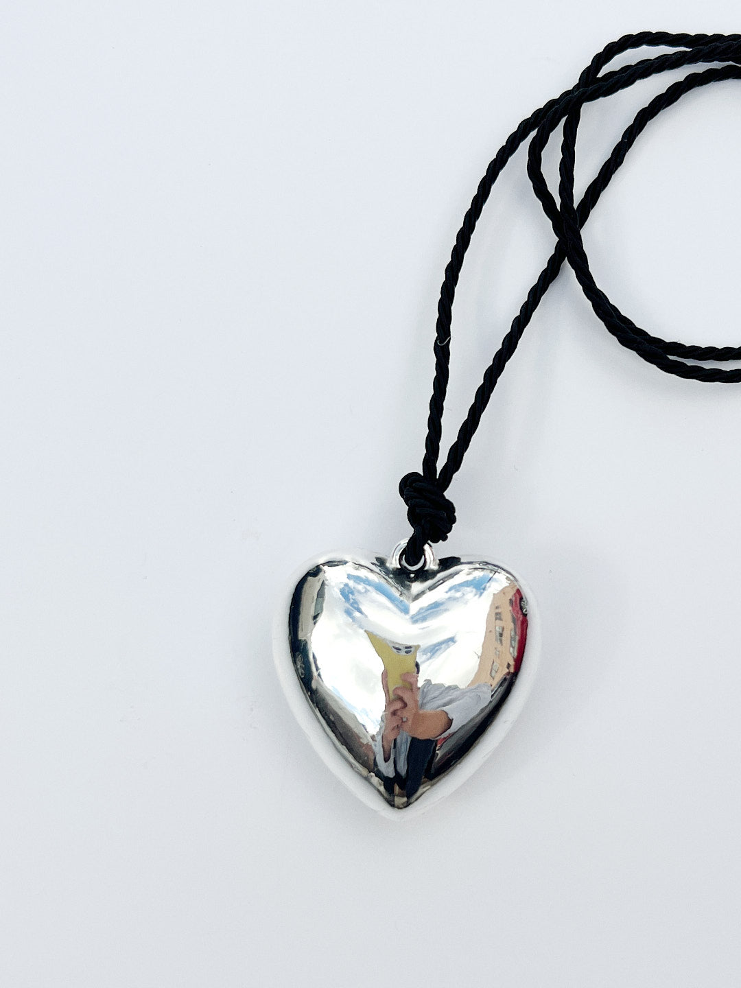 Puffy Heart Necklace | Silver x Black