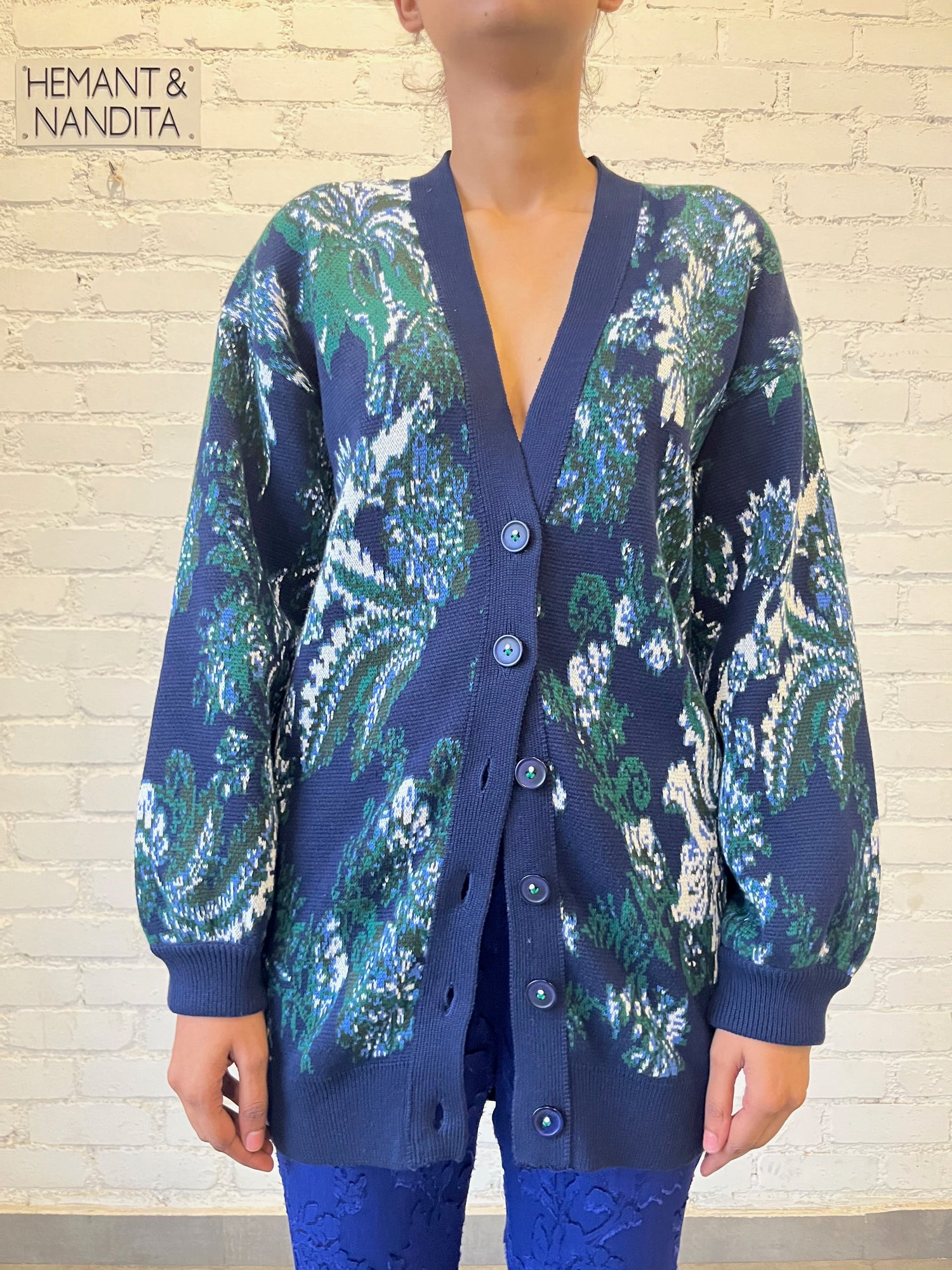 Hemant & Nandita | Keva Oversized Cardigan | Green/Blue