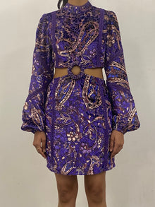 Hemant & Nandita | Viha Round Closed-Neck Short Dress | Purple