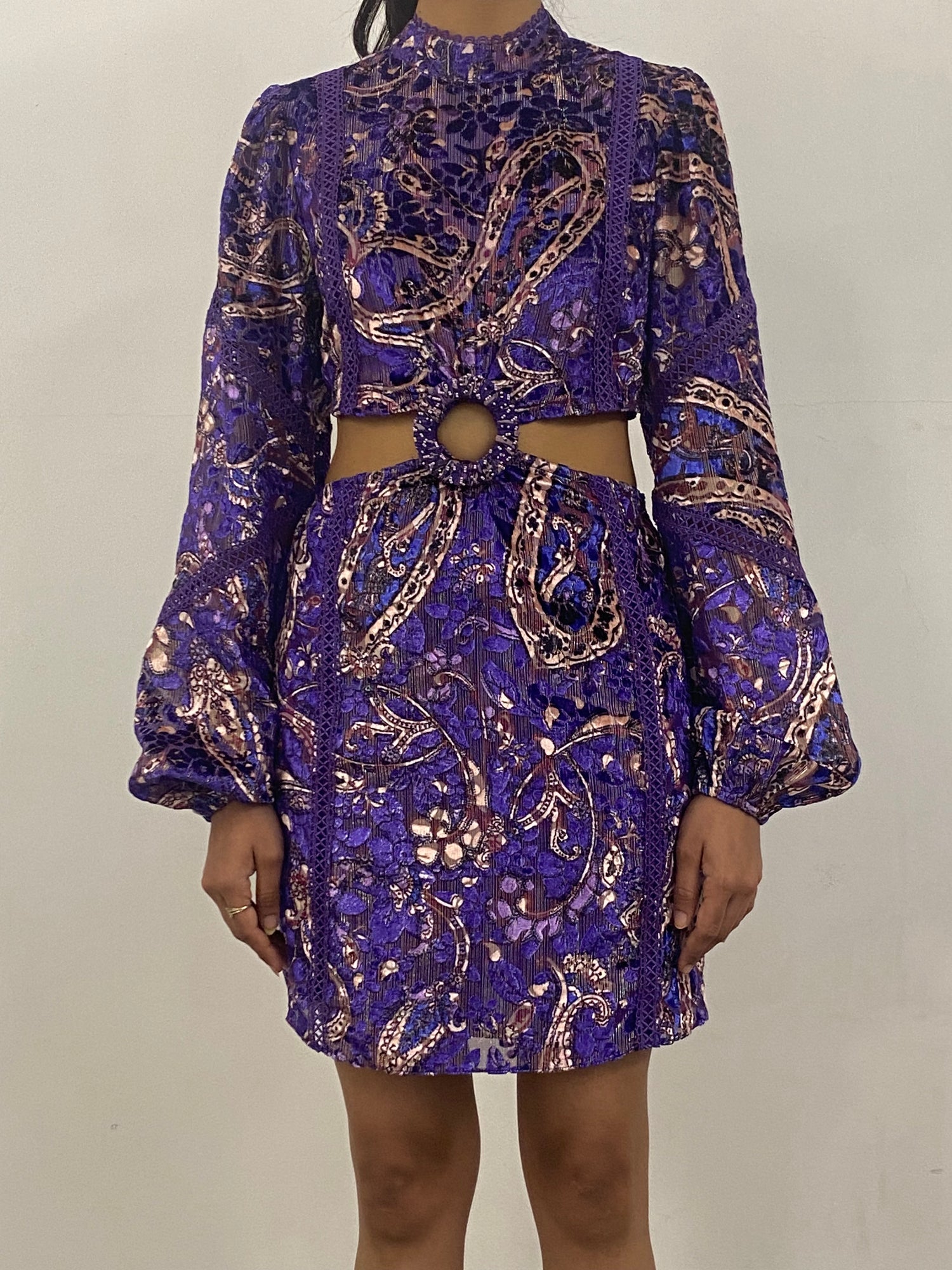 Hemant & Nandita | Viha Round Closed-Neck Short Dress | Purple