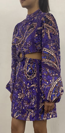 Hemant & Nandita | Viha Round Closed-Neck Short Dress | Purple