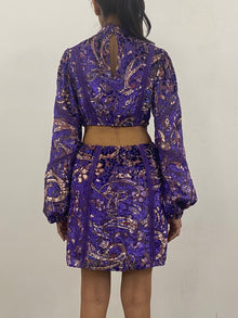 Hemant & Nandita | Viha Round Closed-Neck Short Dress | Purple