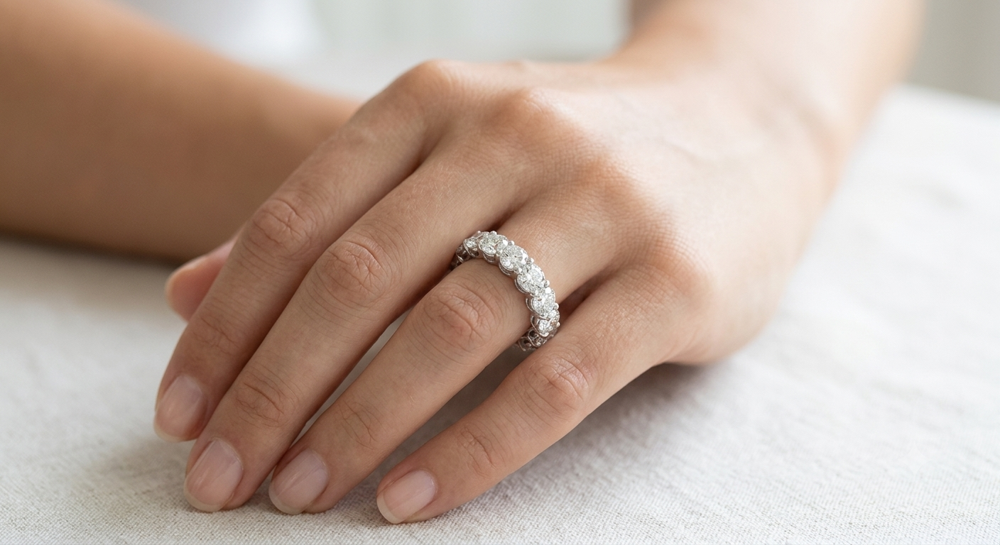 Womens | Eternity Band Ring | 14K White Gold | 2 CTW Round Cut Natural Diamond | G-SI