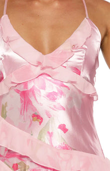 Inara Floral Print Ruffle Prom Dress | Pink