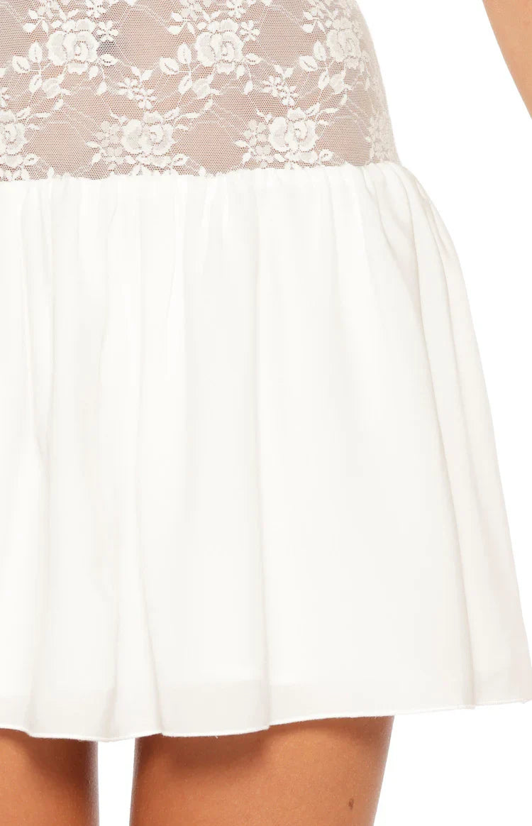 Infime Lace Mini Dress | White