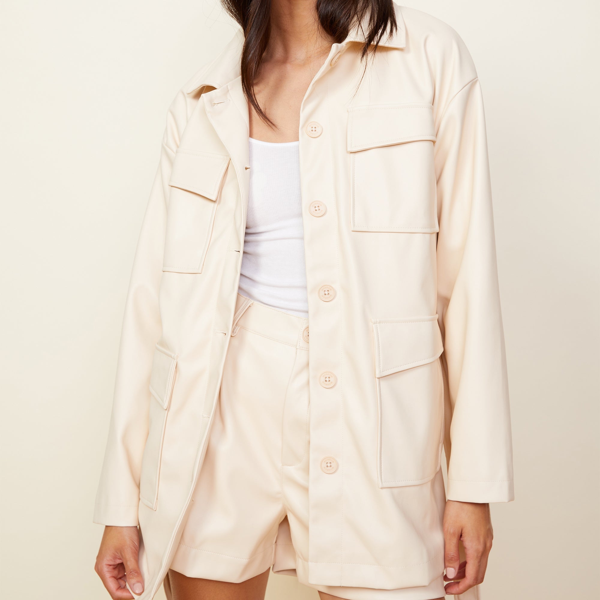 Faux Leather Pocket Jacket | Women | Off White