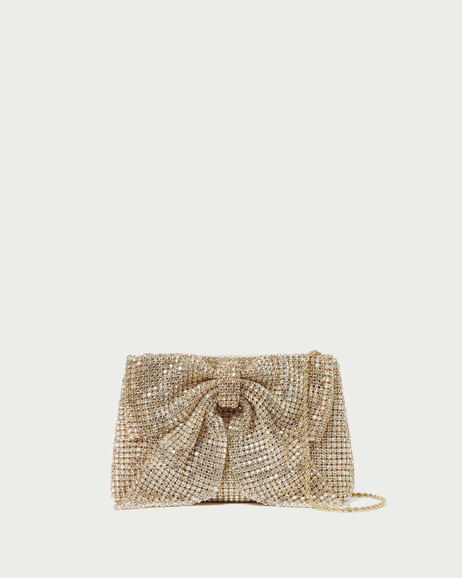 Jolene Gold Diamante Bow Clutch in gold diamante