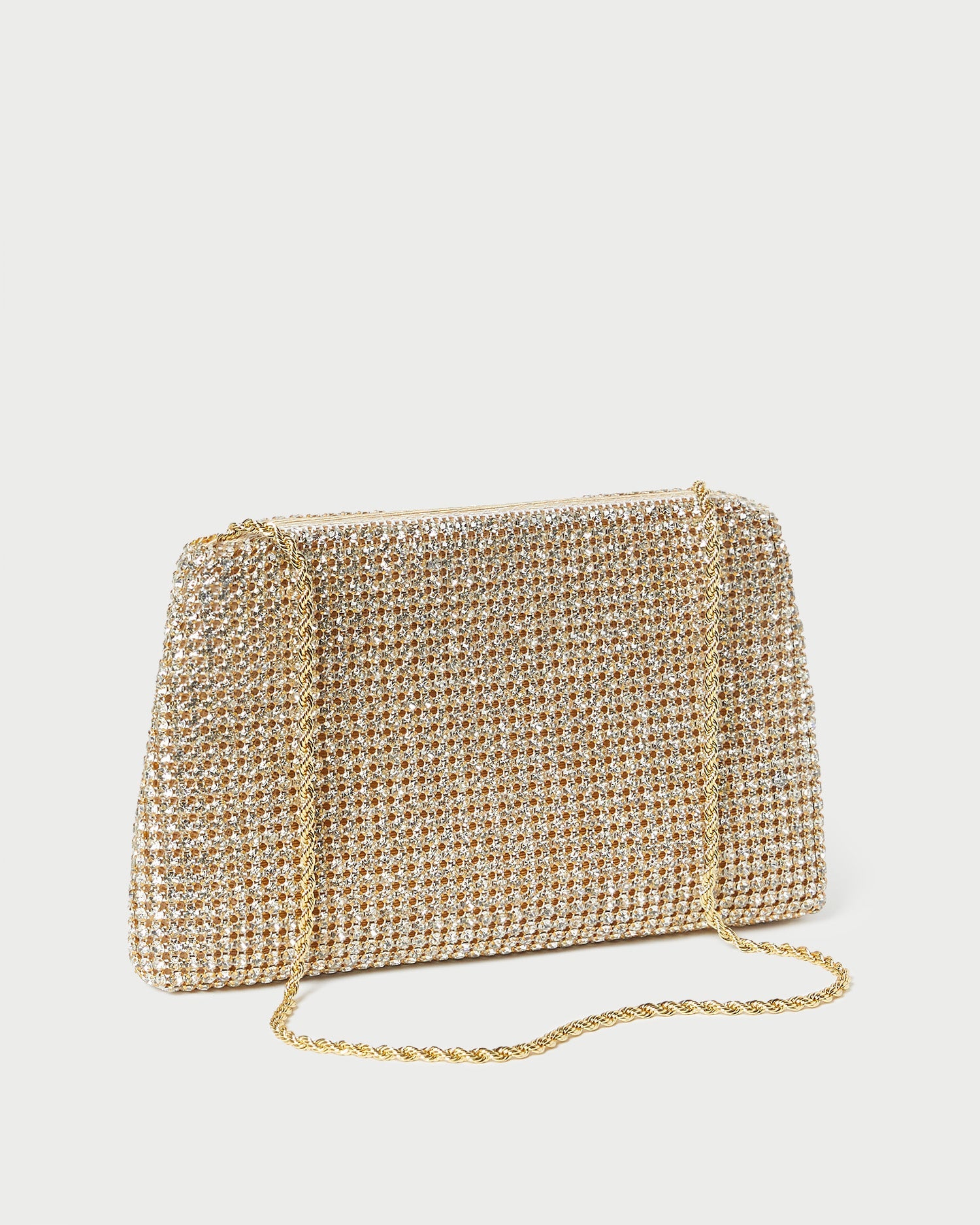 Jolene Gold Diamante Bow Clutch in gold diamante