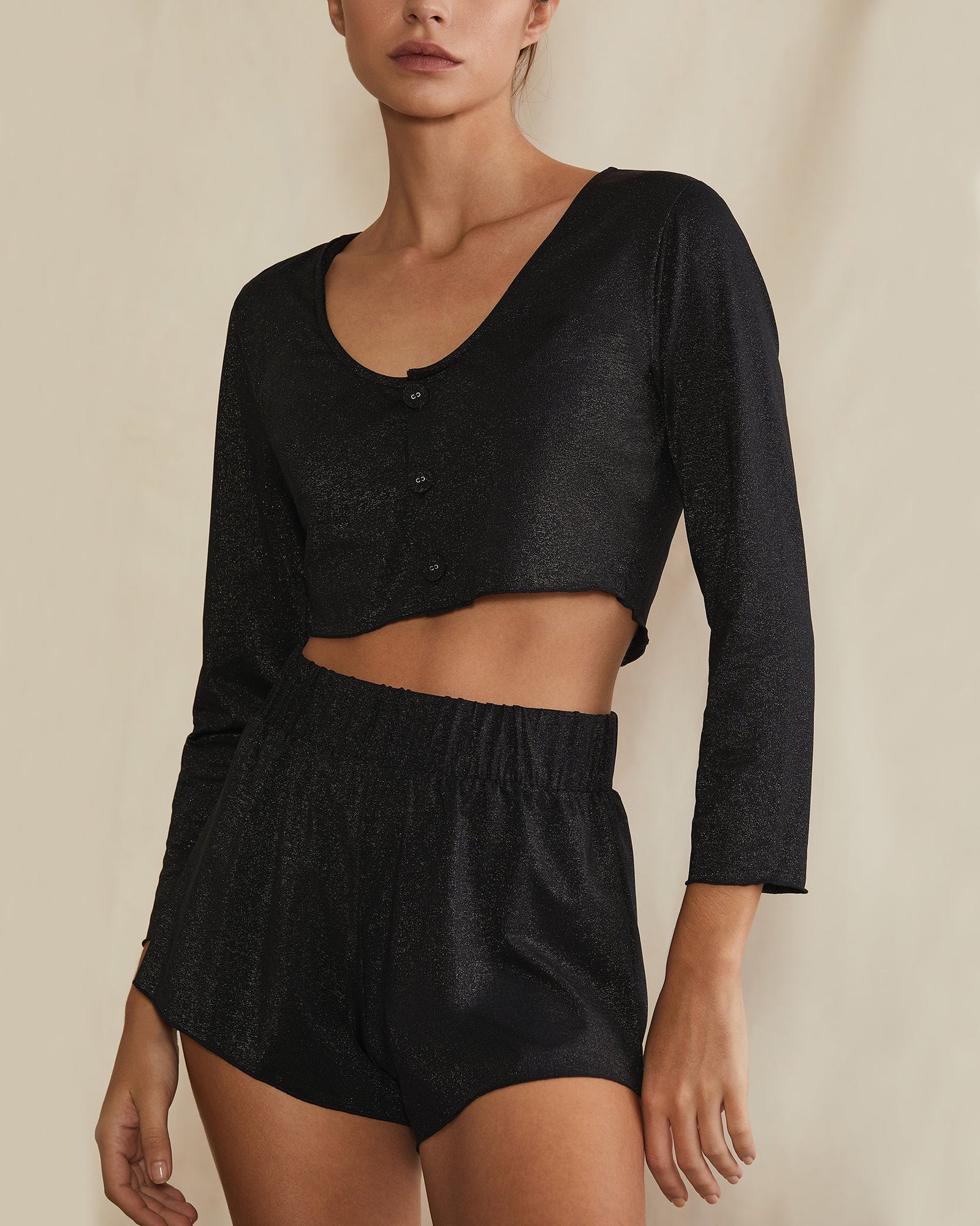 Womens | Layla Shimmer Crop Top | Black