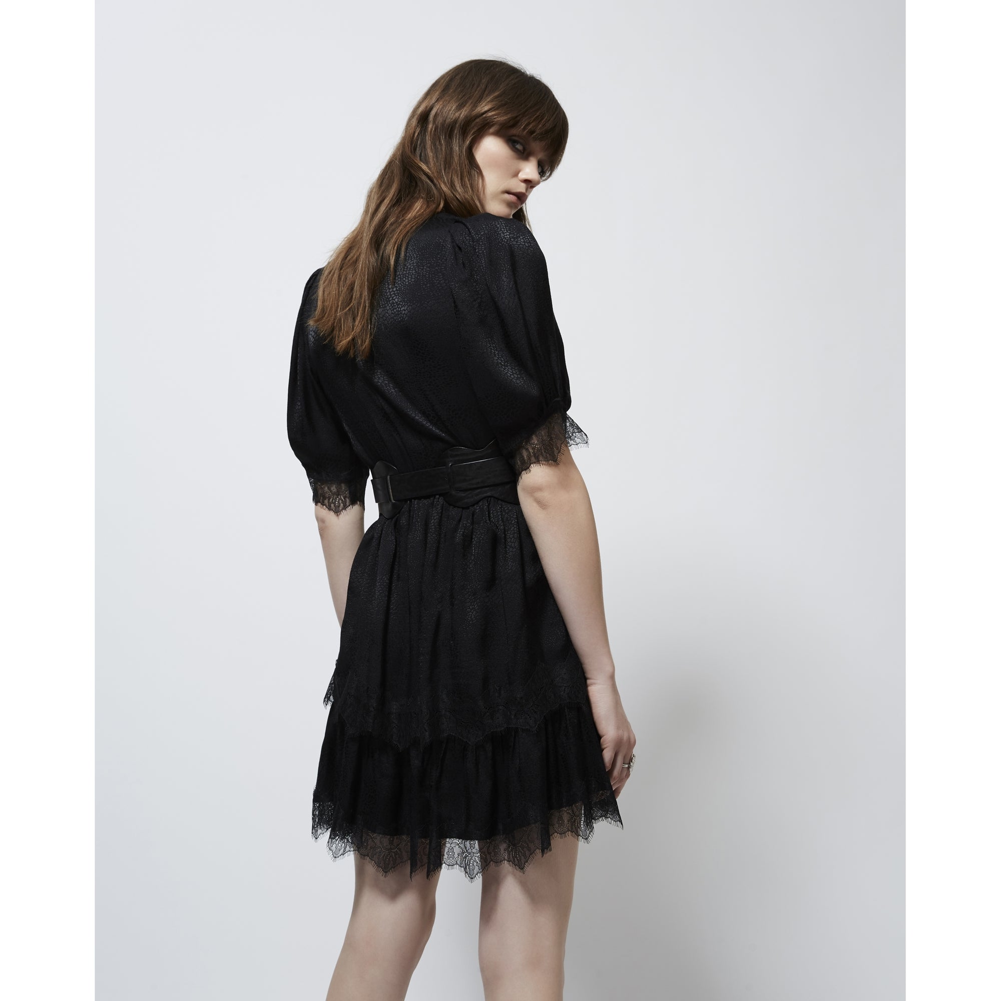 Jacquard Short-Sleeve Rock-Style Dress | Women | Black