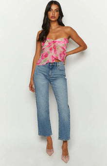 Jacqulin Floral Print Strapless Top | Pink
