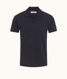 Jarrett Knitted Classic Fit Knitted Rib Cotton-Modal Polo Shirt | Night Iris