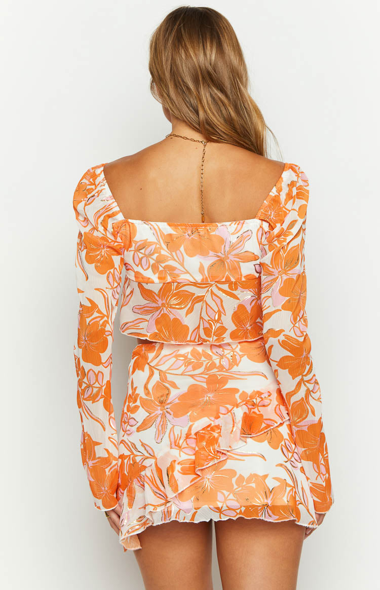 Jayella Floral Mini Skirt | Orange