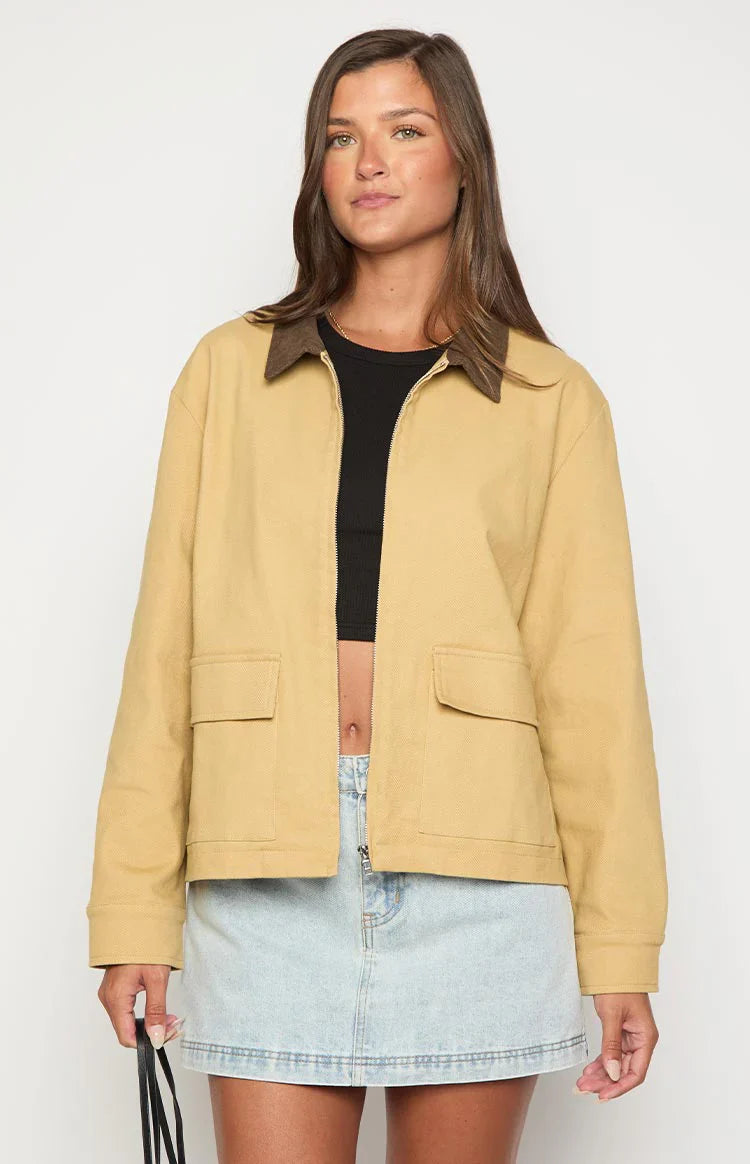 Jemma Contrast Canvas Jacket | Cream