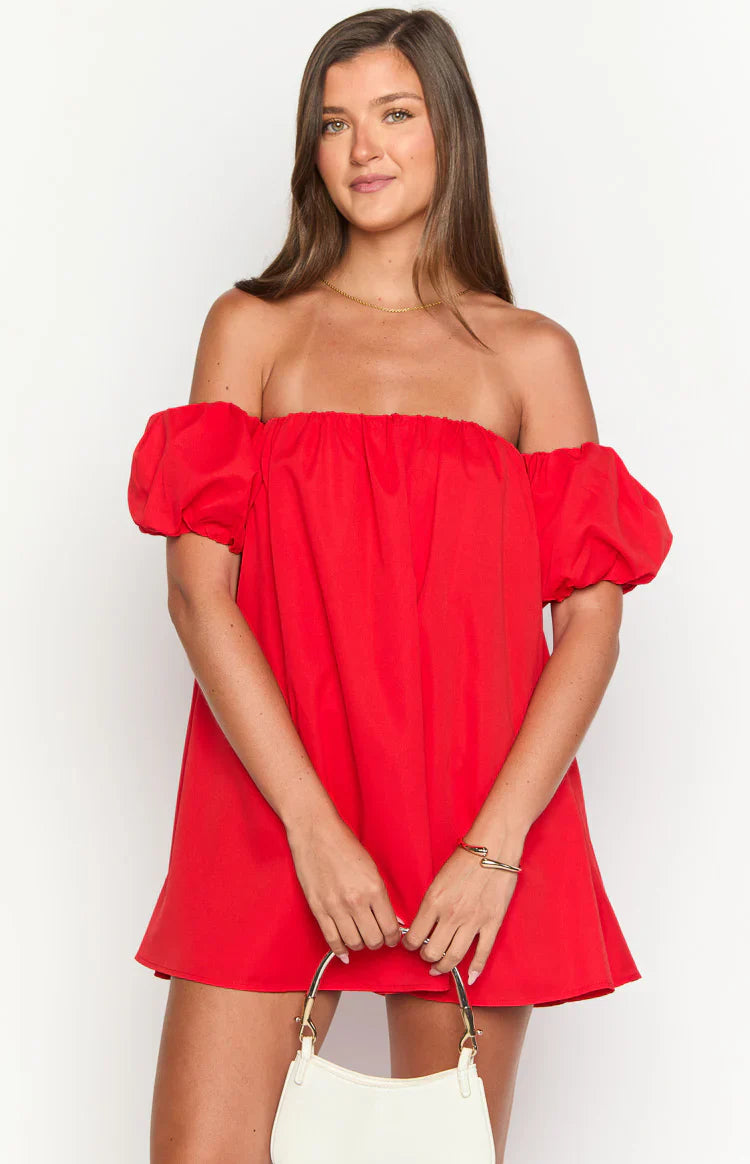 Jozette Off The Shoulder Mini Dress | Red