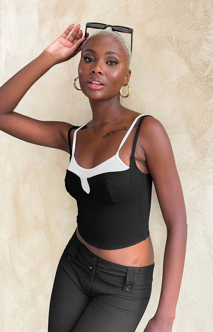 Junice Double Layered Crop Top | Black