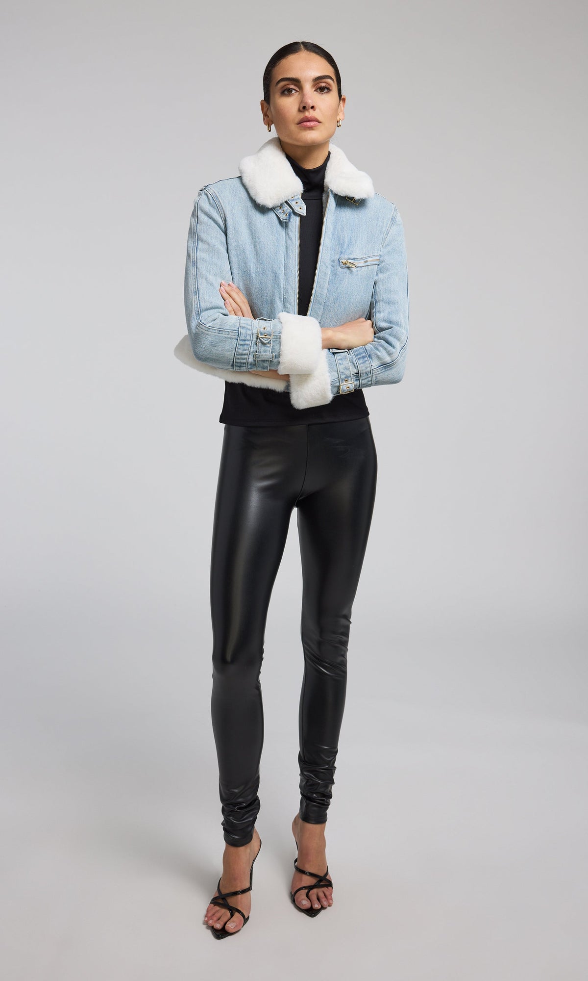 Jude Denim Faux Fur Combo Jacket | Light Blue/White