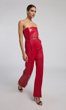 Cristelle Vegan Leather Jumpsuit | Ruby