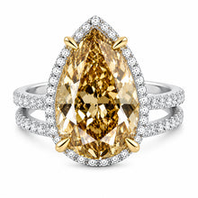 Womens | Halo Split Shant Engagement Ring | 14K Two Tone Gold | 7.50 CTW Pear Cut Lab Grown Diamond | Yellow-VS1