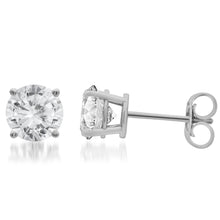 Womens | Stud Earrings | 14K White Gold | 2 CTW Round Cut Lab Grown Diamond | F-VS