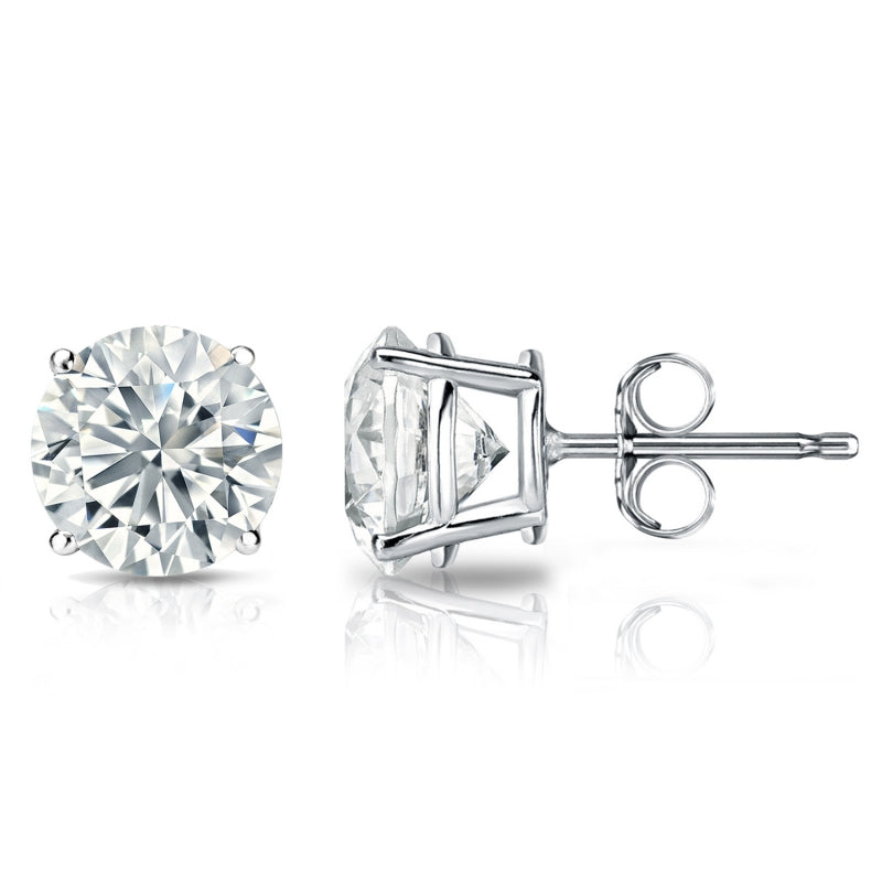 Womens | Stud Earrings | 14K White Gold | 3 CTW Round Cut Lab Grown Diamond | F-VS