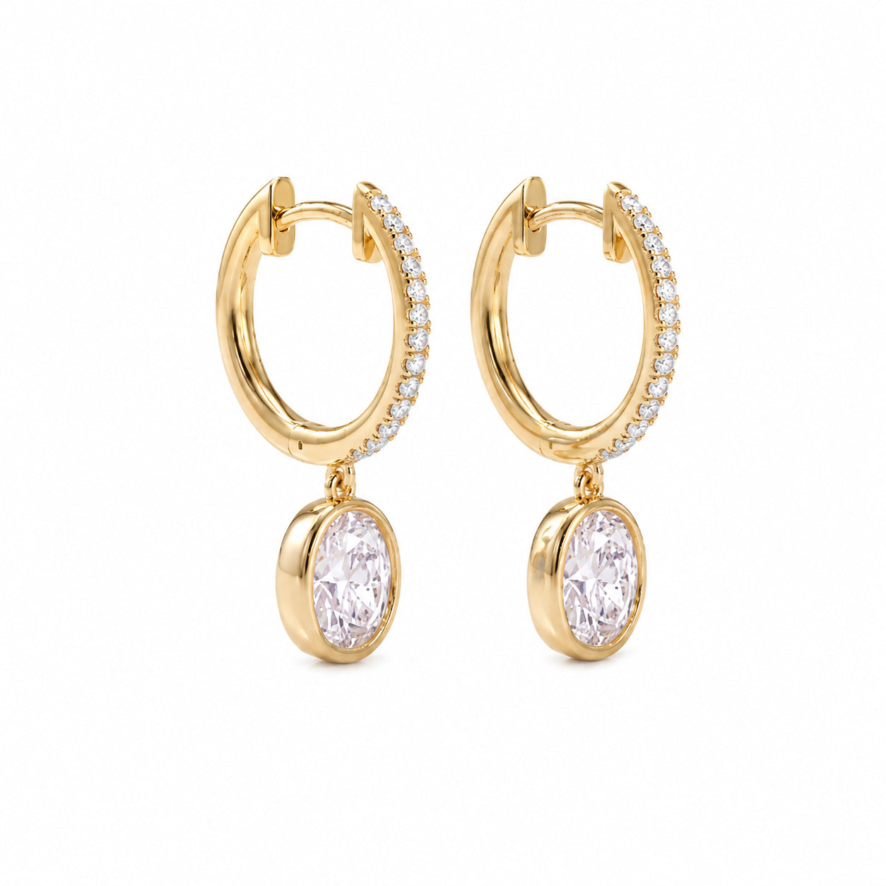 Womens | Dangle Drop Earrings | 14K Yellow Gold | 1.25 CTW Oval Cut Lab Grown Diamond | F-VS