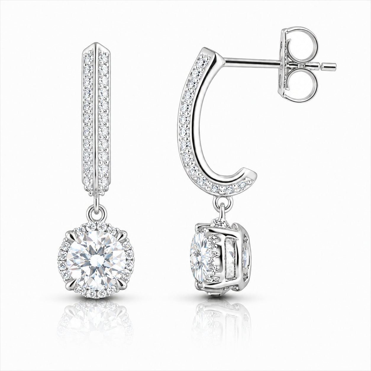 Womens | Half Hoop Earrings | 14K White Gold | 1.50 CTW Round Cut Lab Grown Diamond | F-VS