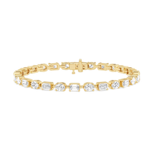 Womens | Tennis Bracelet | 14K Yellow Gold | 7.40 CTW Emerald and Oval Cut Lab Grown Diamond | F-VS2