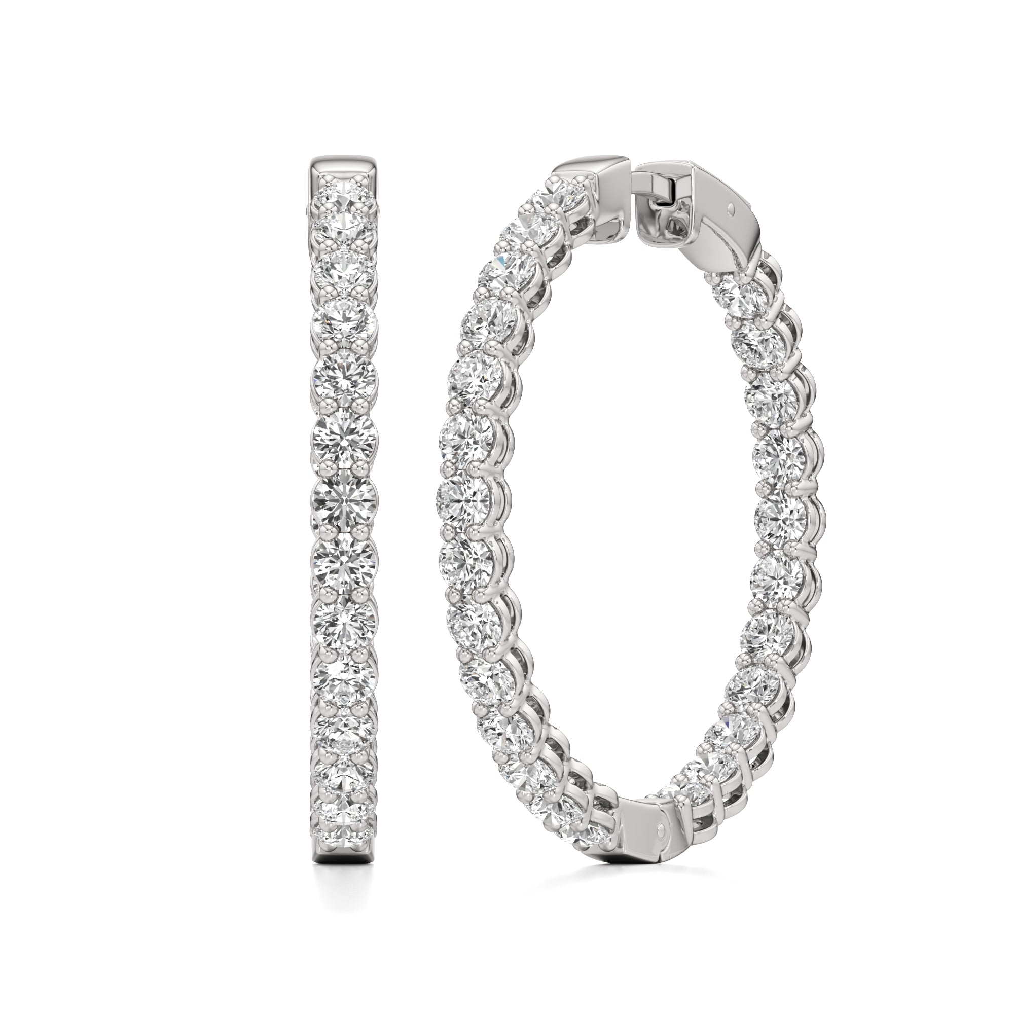 Womens | Inside Diamond Hoop Earrings | 14K White Gold | 4 CTW Round Cut Lab Grown Diamond | G-H-SI