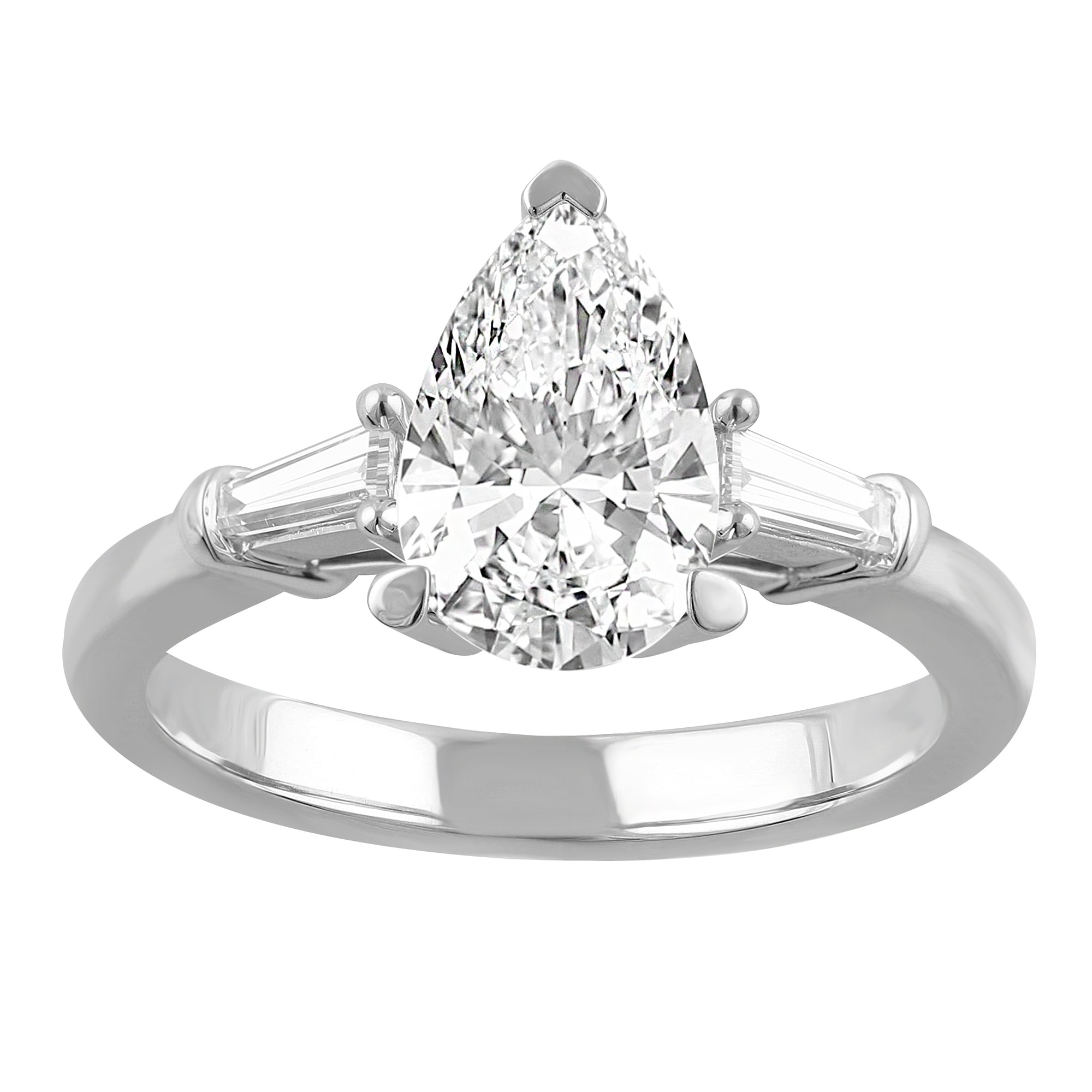 Womens | 3 Stone Engagement Ring | 14K White Gold | 1.75 CTW Baguette Cut Lab Grown Diamond | G-VS-SI1