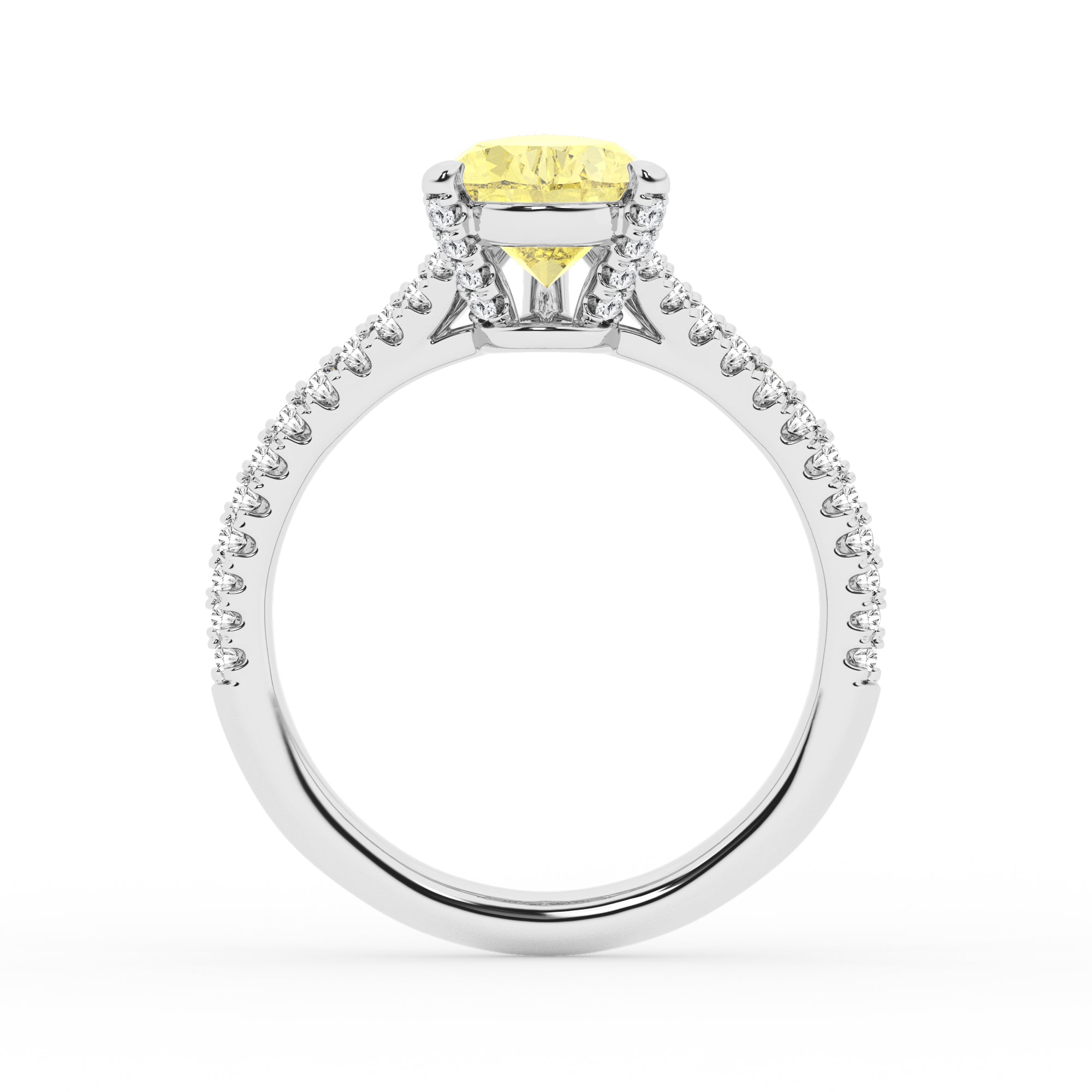 Womens | Halo Split Shant Engagement Ring | 14K White Gold | 2.45 CTW Pear Cut Lab Grown Diamond | Yellow-VS1